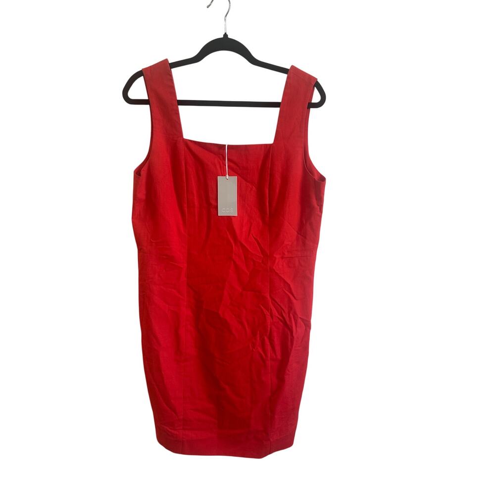 COS NWT Red Cotton Linen Squareneck Mini Dress Sleeveless Sz US 12 Tank